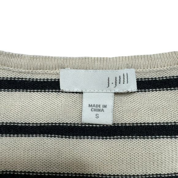 J.JILL Cream & Navy Blue Stripe Decorative Trim Knit Top Long Sleeve Size Small - Picture 6 of 10